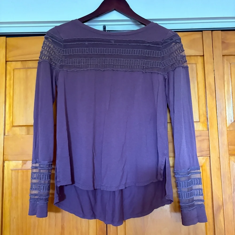 Free People Roxie Purple Long Sleeve Sheer Detailed Blouse Size XS